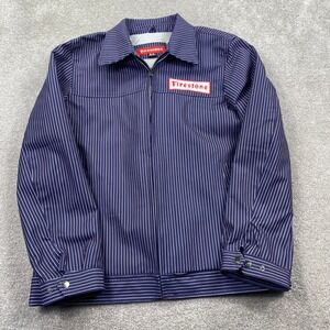 Firestone Work Jacket Mens Medium Navy Blue Pinstripe Mechanic Garage FS220001